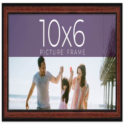 10x6 Frame Executive Brown Round Mahogany Finish Solid Wood Picture Frame | 1.25 Inch Moulding Width | Seeley Frame Complete with UV Acrylic Plexiglass, Foam Board Backing & Hanging Hardware