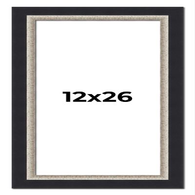 12x26 Frame Black Real Wood Picture Frame Width 2.25 Inches | Interior Frame Depth 0.5 Inches | Bridger Silver Traditional Photo Frame Complete with UV Acrylic, Foam Board Backing & Hanging Hardware