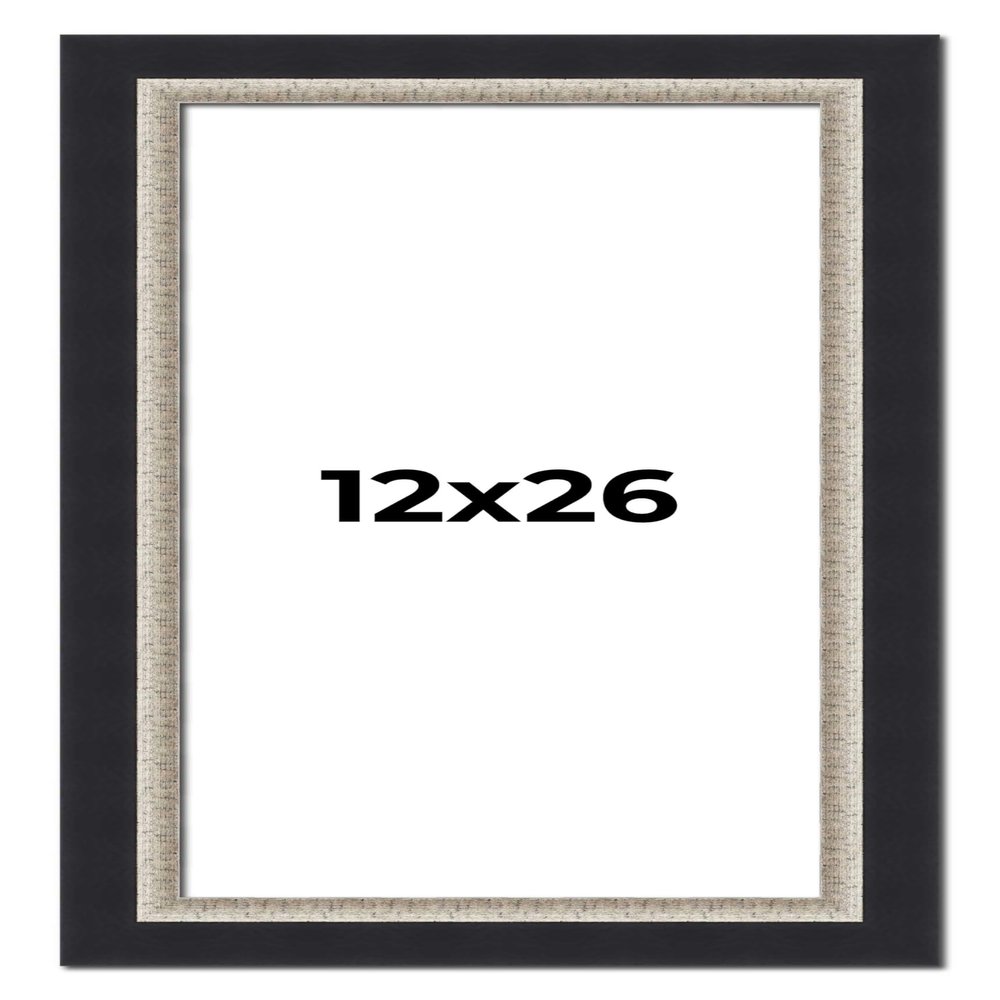 12x26 Frame Black Real Wood Picture Frame Width 2.25 Inches | Interior Frame Depth 0.5 Inches | Bridger Silver Traditional Photo Frame Complete with UV Acrylic, Foam Board Backing & Hanging Hardware