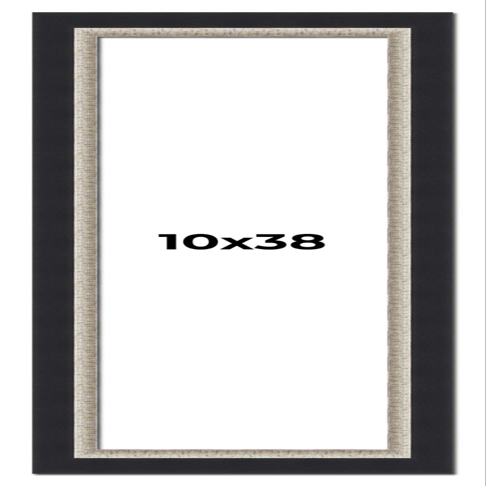 10x38 Frame Black Real Wood Picture Frame Width 2.25 Inches | Interior Frame Depth 0.5 Inches | Bridger Silver Traditional Photo Frame Complete with UV Acrylic, Foam Board Backing & Hanging Hardware
