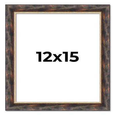 12x15 Frame Dark Brown Oak with Gold Fillet Solid Wood Picture Frame | 1.5 Inch Moulding Width | Garrett Modern Photo Frame Complete with UV Acrylic, Foam Board Backing & Hanging Hardware