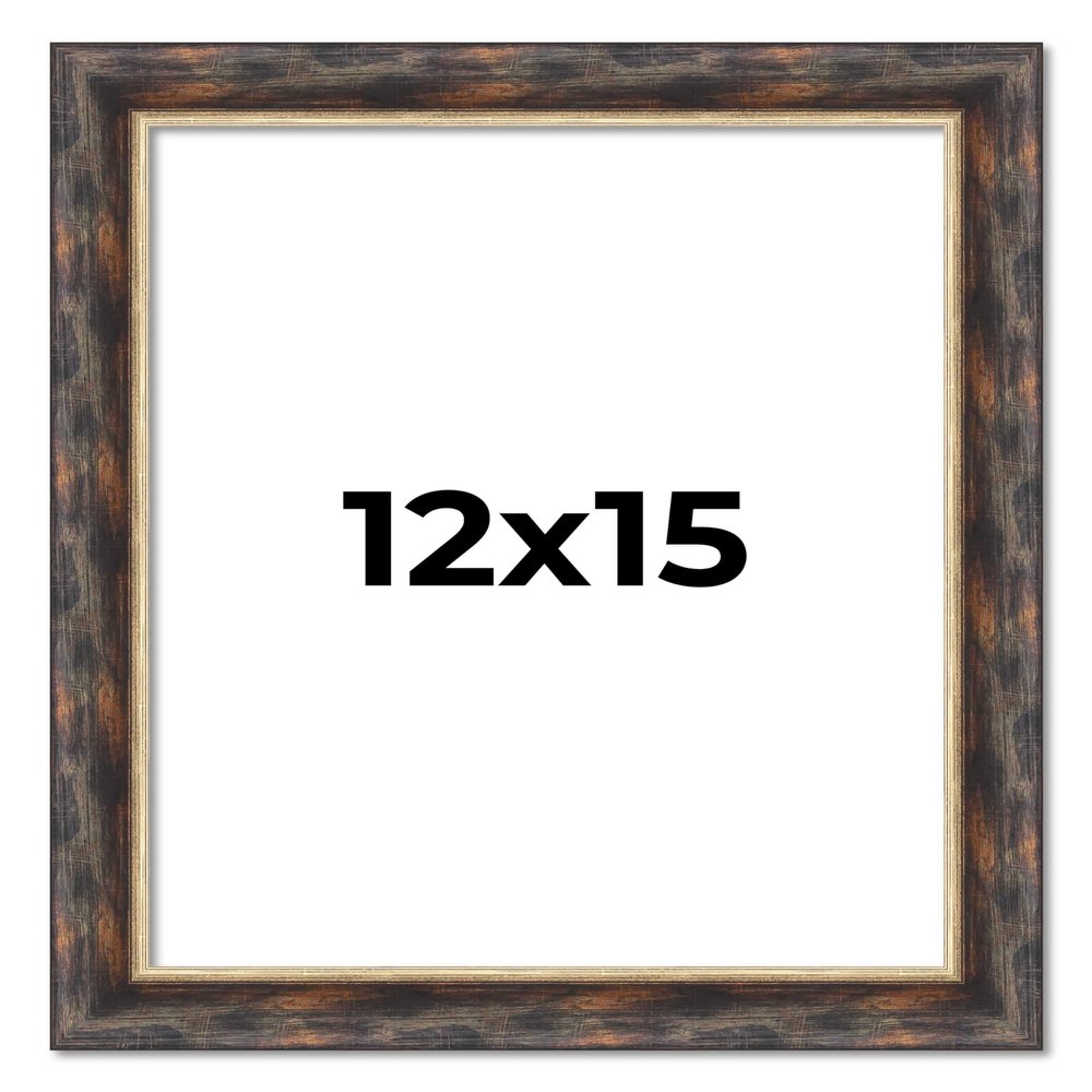 12x15 Frame Dark Brown Oak with Gold Fillet Solid Wood Picture Frame | 1.5 Inch Moulding Width | Garrett Modern Photo Frame Complete with UV Acrylic, Foam Board Backing & Hanging Hardware