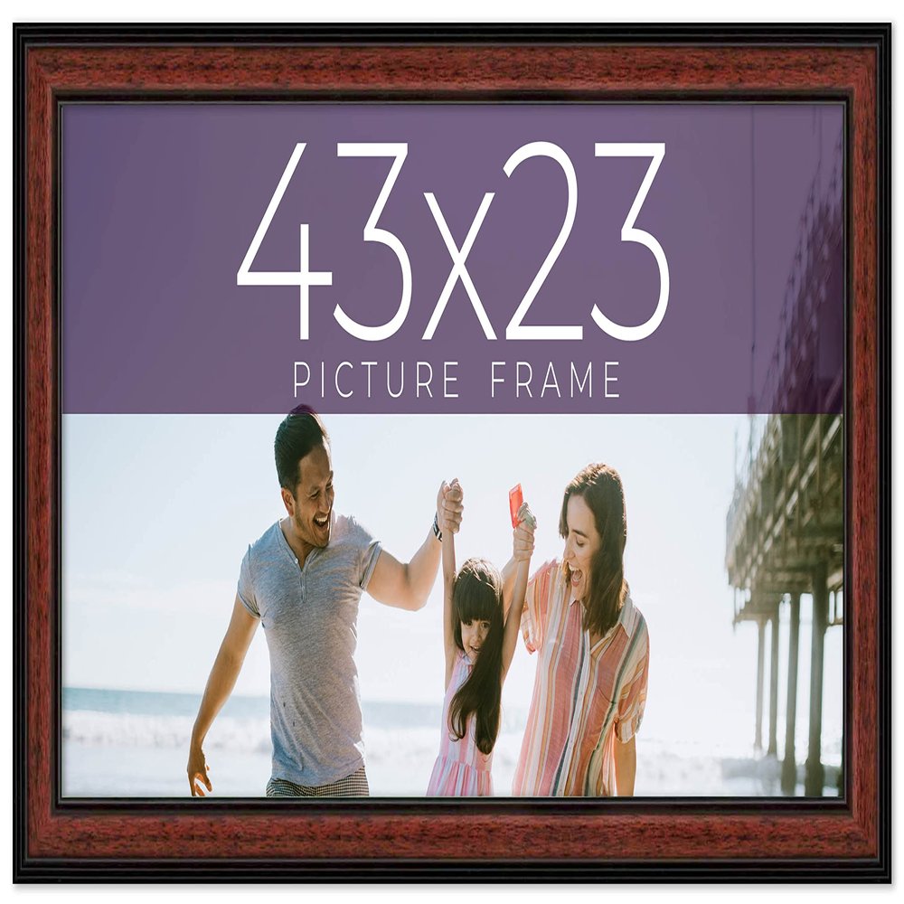 43x23 Frame Executive Brown Round Mahogany Finish Solid Wood Picture Frame | 1.25 Inch Moulding Width | Seeley Frame Complete with UV Acrylic Plexiglass, Foam Board Backing & Hanging Hardware