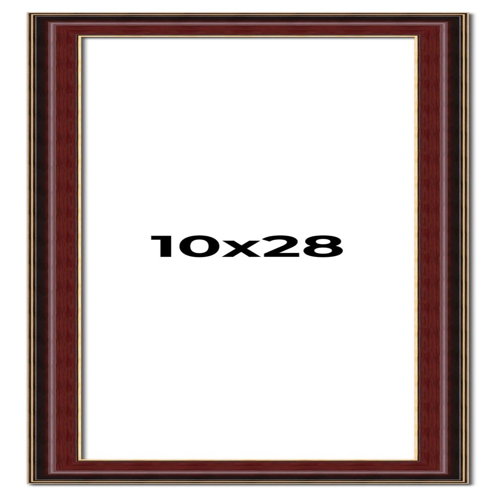 10x28 Frame Mahogany Brown with Gold Trim | Solid Wood Picture Frame Width 1.5 Inches | Interior Depth 0.5 Inches | Charles Executive Frame with UV Acrylic, Foam Board Backing & Hanging Hardware