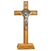 Standing Saint Benedict Medal Crucifix | Patron Saint of Students and Europe | Catholic Home Dcor | Great Gift for Baptism, First Holy Communion, and Confirmation (Gold-Tone and Wood) view 1