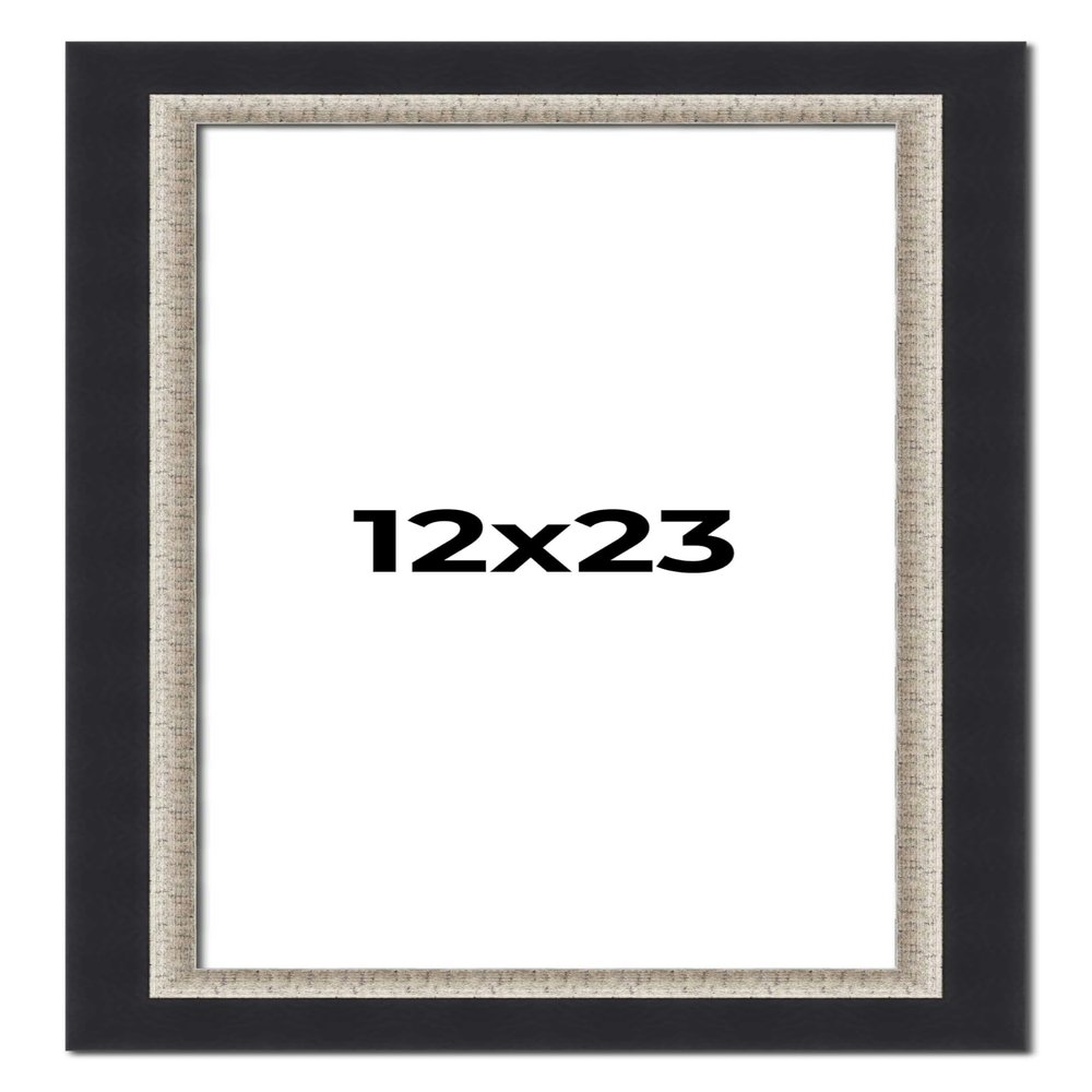 12x23 Frame Black Real Wood Picture Frame Width 2.25 Inches | Interior Frame Depth 0.5 Inches | Bridger Silver Traditional Photo Frame Complete with UV Acrylic, Foam Board Backing & Hanging Hardware