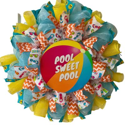 Pool Sweet Pool Summer Wreath Handmade Deco Mesh. Available in 24 inch and 28 inch diameters