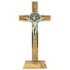 Standing Saint Benedict Medal Crucifix | Patron Saint of Students and Europe | Catholic Home Dcor | Great Gift for Baptism, First Holy Communion, and Confirmation (Silver-Tone and Wood) view 1
