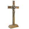 Standing Saint Benedict Medal Crucifix | Patron Saint of Students and Europe | Catholic Home Dcor | Great Gift for Baptism, First Holy Communion, and Confirmation (Silver-Tone and Wood) view 2