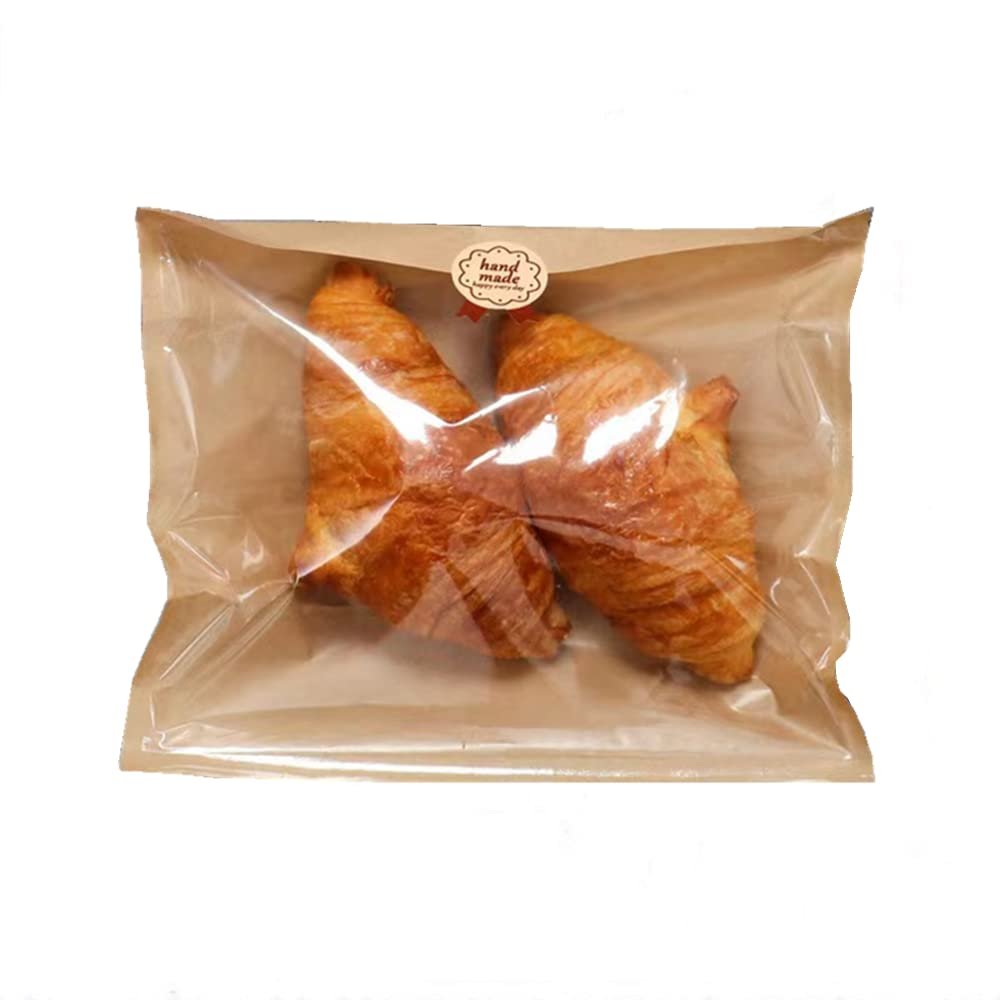 Nanaiche Kraft Bread Bag Bakery Bags with Window Toast bag Toast Paper Bag Kraft Bread Bag with Front Window Label Seal Sticker Packaging Paper Bag (100 Pieces) (8.3 * 9.8 inches)