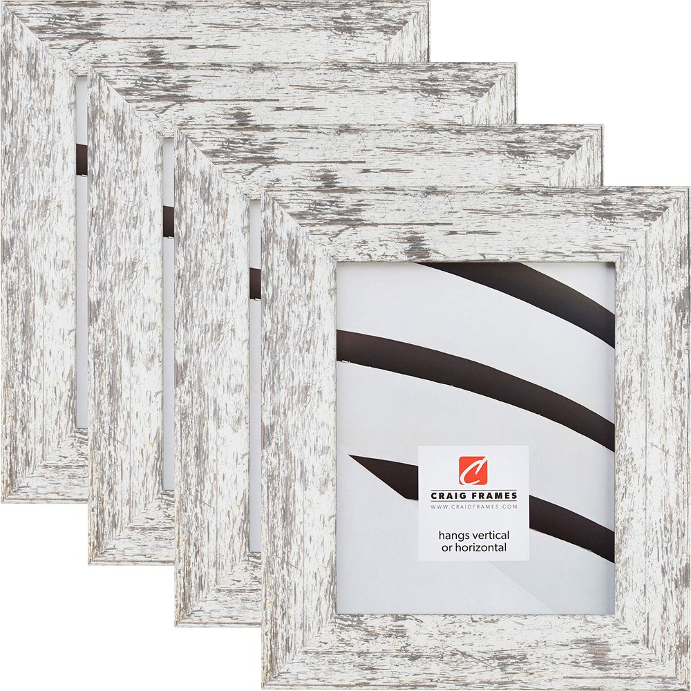 Craig Frames American Barn, 8 x 12 Inch Faux Barnwood Picture Frame, White, Set of 4