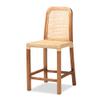 bali & pari Caspia Mid-Century Modern Walnut Brown Mahogany Wood and Natural Rattan Counter Stool view 1