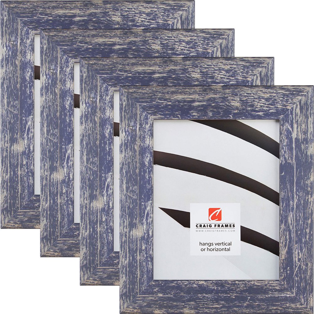 Craig Frames American Barn, 8 x 12 Inch Faux Barnwood Picture Frame, Blue, Set of 4