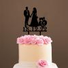 Mr & Mrs Rustic Wreath Couple's Names Cake Topper Bride And Groom with Pet Wedding Cake Topper Couple Silhouette Personalized Cake Topper Rustic Wedding Cake Topper Black Acrylic, 6 Inch view 4