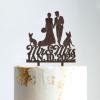Mr And Mrs Cake Topper Bride And Groom with Pet Wedding Cake Topper Couple Silhouette Custom Wedding Cake Topper Anniversary Baptism Cake Topper Brown Wood, 6 Inch view 1