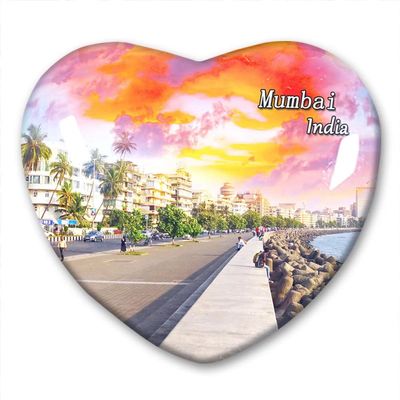 India Mumbai Fridge Magnet Refrigerator Stickers Collection Decorative Magnet Travel Souvenir Heart-Shaped Crystal Glass