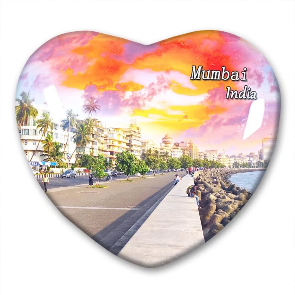 India Mumbai Fridge Magnet Refrigerator Stickers Collection Decorative Magnet Travel Souvenir Heart-Shaped Crystal Glass
