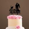Mr & Mrs Monogram Bridal Shower Topper Bride And Groom with Pet Wedding Cake Topper Couple Silhouette Custom Initials Cake Topper Rustic Wedding Cake Topper Black Acrylic, 6 Inch view 4