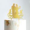 Mr & Mrs Wedding Cake Topper Bride And Groom with Pet Wedding Cake Topper Couple Silhouette Custom Wedding Cake Topper Rustic Wedding Cake Topper Gold Glitter Wood, 6 Inch view 4
