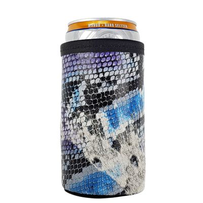 Cowhide Skinny Can, Animal Print Hair On Cowhide, Slim Beer Holder, Drink Huggie, Leather Drink Wrap Huggie (Purple Snake Print)
