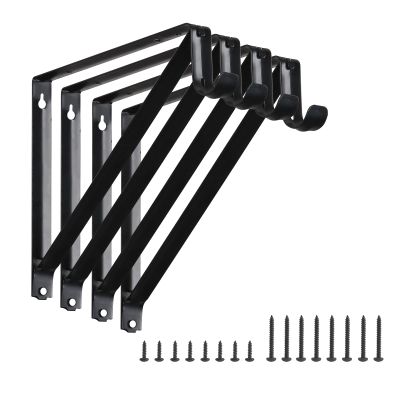 HOME MASTER HARDWARE Heavy Duty Closet Shelf Rod Brackets, Wall Mounted Closet Shelves Bracket with Rod Shelving Support, Black with Screws 4 Pack