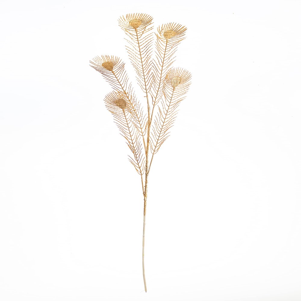 Artificial Golden Plants for Wedding | Fake Golden Peacock Spray l Peacock Spray for Christmas or Any Event Decoration (Approximately 37" Tall) (Sell in Bundle of 2) (Golden Peacock Spray)