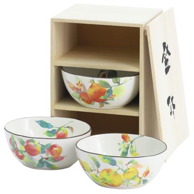 03973 Ceramic Indigo Mino Ware Gossei Fruit Flat Bowl Set, 3-Piece Pot, Microwave Safe, Dishwasher Safe, Made in Japan