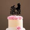Mr And Mrs Cake Topper Bride And Groom with Pet Wedding Cake Topper Couple Silhouette Personalized Wedding Cake Topper Rustic Wreath Cake Topper Black Acrylic, 6 Inch view 4