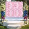 6 Pcs Artificial Flowers Wall Romantic Rose Flower Wall for Background Decoration Roses Wall Panel Hanging Wedding Venue Main Road Decor Silk Flower Panels for Photo Backdrop Decor (Dark Pink) view 2