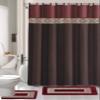 15-Piece Dynasty2 Burgundy Bathroom Non-Slip Bath Contour Rug Mat Set Fabric Shower Curtain Hooks Included view 1
