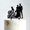 Mr & Mrs Rustic Wreath Couple's Names Cake Topper Bride And Groom with Pet Wedding Cake Topper Couple Silhouette Custom Wedding Cake Topper Anniversary Cake Toppers Black Acrylic, 6 Inch view 1