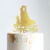 Mr And Mrs Wedding Cake Topper Bride And Groom with Pet Wedding Cake Topper Couple Silhouette Personalized Wedding Cake Topper Script Cake Toppers for Wedding Gold Glitter Wood, 6 Inch view 4