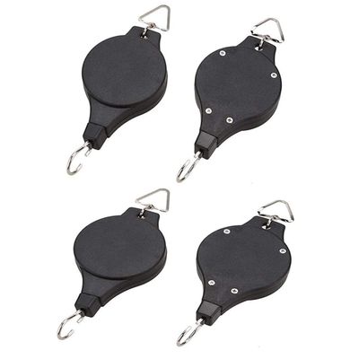 YAMIA Retractable Plant Pulley Plant Pulley, 4 Pack Retractable Heavy Duty Easy Reach Pulley Plant Hanging Flower Basket Hook Hanger, for Garden Baskets Pots Indoor Outdoor Decoration - Black