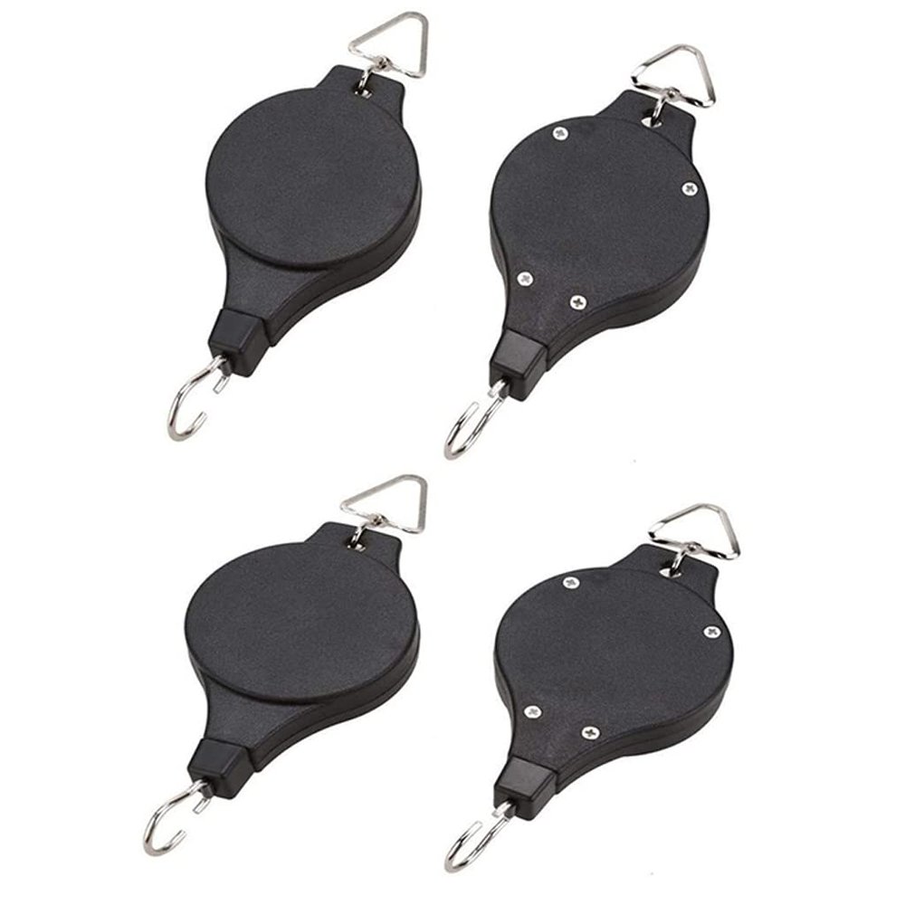 YAMIA Retractable Plant Pulley Plant Pulley, 4 Pack Retractable Heavy Duty Easy Reach Pulley Plant Hanging Flower Basket Hook Hanger, for Garden Baskets Pots Indoor Outdoor Decoration - Black