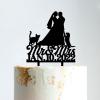 Mr And Mrs Engagement Cake Topper Bride And Groom with Pet Wedding Cake Topper Couple Silhouette Personalized Cake Topper Funny Cake Toppers for Wedding Black Acrylic, 6 Inch view 1
