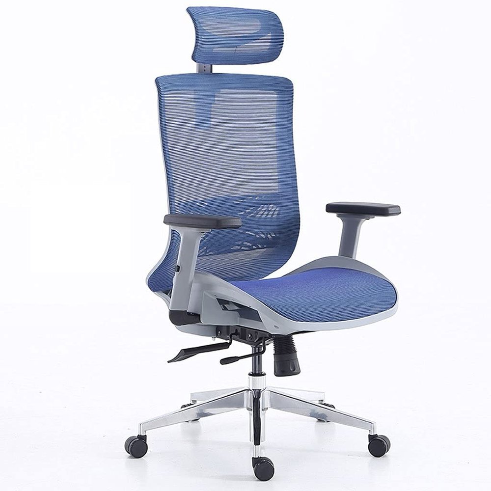 ADIE Office Chair Neck Protective Office Chair Ergonomic Armchair Back Chair with Adjustable Headrest and Lumbar Support Executive Swivel Chair Desk Chair (Color : Blue)