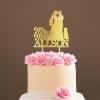 Custom Mr Mrs Cake Topper Bride And Groom with Pet Wedding Cake Topper Couple Silhouette Personalized Wedding Cake Topper Anniversary Baptism Cake Topper Gold Glitter Wood, 6 Inch view 1