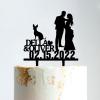 Personalized Mr And Mrs Cake Topper Bride And Groom with Pet Wedding Cake Topper Couple Silhouette Personalized Wedding Cake Topper Rustic Wreath Cake Topper Black Acrylic, 6 Inch view 1