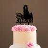 Mr & Mrs Rustic Wreath Couple's Names Cake Topper Bride And Groom with Pet Wedding Cake Topper Couple Silhouette Personalized Wedding Cake Topper Rustic Wreath Cake Topper Black Acrylic, 6 Inch view 4