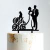 Personalized Mr And Mrs Cake Topper Bride And Groom with Pet Wedding Cake Topper Couple Silhouette Personalized Cake Topper Anniversary Cake Toppers Black Acrylic, 6 Inch view 1