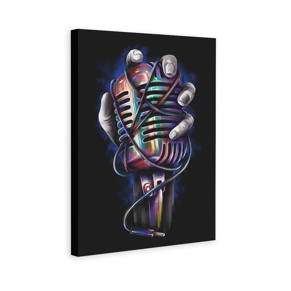 XDTIOPIMY Wall Art Music Poster Microphone Canvas Print Decor for Living Room, Bedroom, Office - Framed Ready to Hang 12x18 Inches