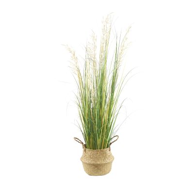 AfanD 4ft(47in) Tall Artificial Grass Plant with White Reed Flowers in Pot, Faux Indoor Home Decorative Plants for House