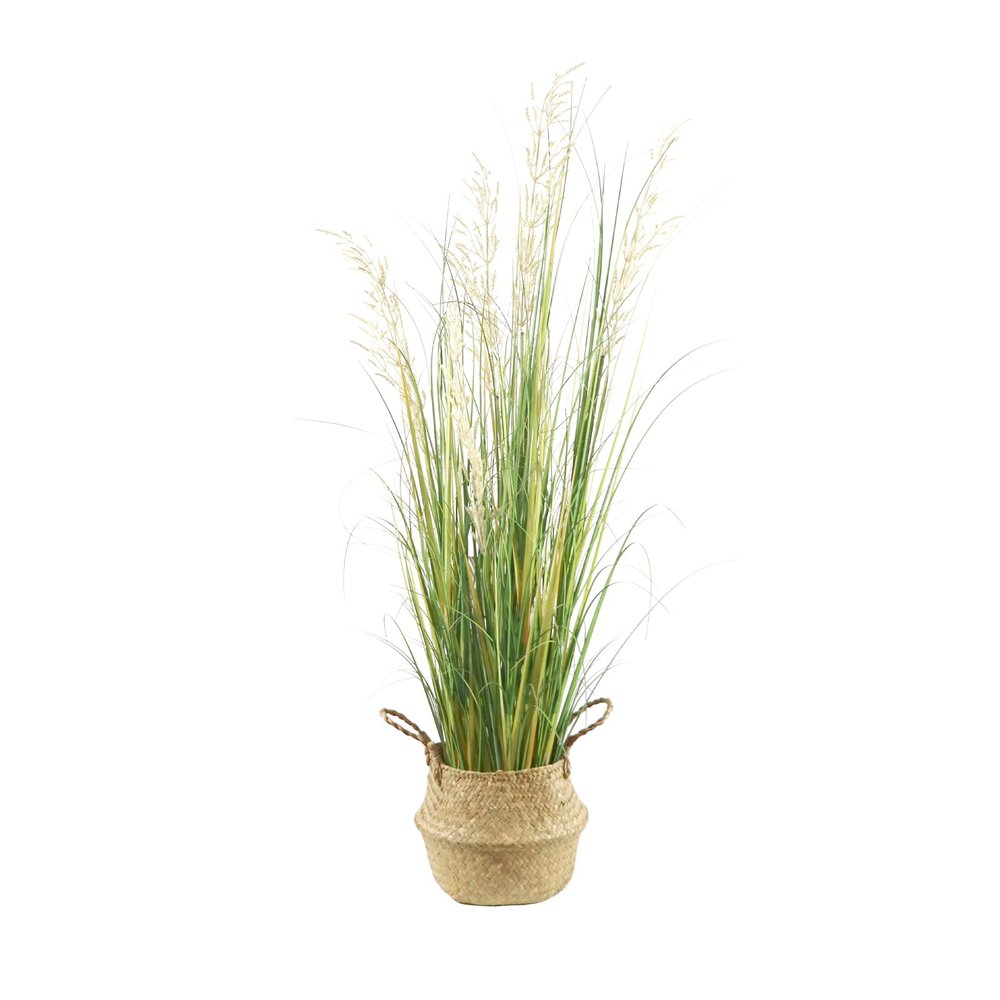 AfanD 4ft(47in) Tall Artificial Grass Plant with White Reed Flowers in Pot, Faux Indoor Home Decorative Plants for House