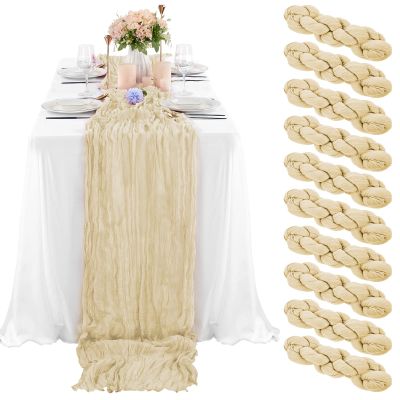 10 Pcs Ivory Cheesecloth Table Runner 10FT, Gauze Table Runner for Wedding Reception Sheer Bridal Shower Birthday Party Boho Table Decoration, Rustic Romantic Wedding Runner