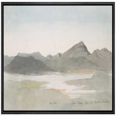 SIGNLEADER Framed Canvas Print Wall Art Pastel Mountain Range Valley River Nature Wilderness Illustrations Modern Art Decorative Minimal Rustic for Living Room, Bedroom, Office - 16"x24" BLACK