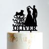 Mr & Mrs Rustic Wreath Couple's Names Cake Topper Bride And Groom with Pet Wedding Cake Topper Couple Silhouette Custom Initials Cake Topper Anniversary Cake Toppers Black Acrylic, 6 Inch view 1
