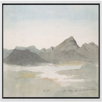 SIGNLEADER Framed Canvas Print Wall Art Pastel Mountain Range Valley River Nature Wilderness Illustrations Modern Art Decorative Minimal Rustic for Living Room, Bedroom, Office - 16"x24" WHITE