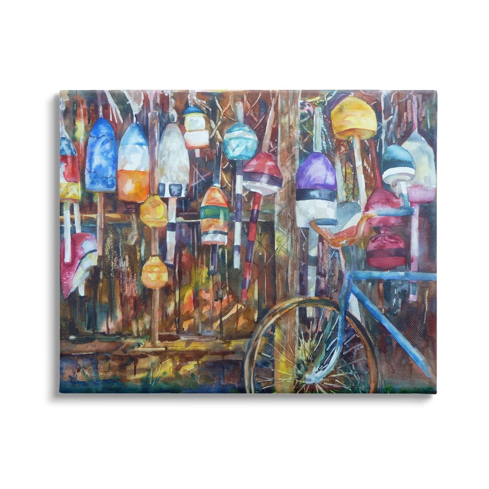 Stupell Industries Abandoned Bicycle Ocean Buoy Fence Painting, Design by MB Cunningham