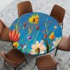 Yaofuren Round Fitted Tablecloth Oil Painting Pattern, Elastic Edge,Waterproof Wipeable Table Cover for Picnic Party,Multicolor,for 28" to 35" Round Tables view 2