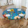 Yaofuren Round Fitted Tablecloth Oil Painting Pattern, Elastic Edge,Waterproof Wipeable Table Cover for Picnic Party,Multicolor,for 28" to 35" Round Tables view 3